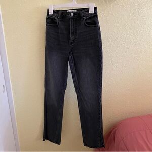 Abercrombie 90’s Straight Ultra High Rise Split Hem Gray/Black Jeans 25/0R